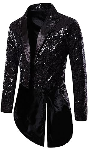 Modaworld Glitzer Sakko Herren Party Slim Fit Blazer Frack Pailletten Gold Anzugjacke Zirkus Kostüm Vintage Paillette Sakko