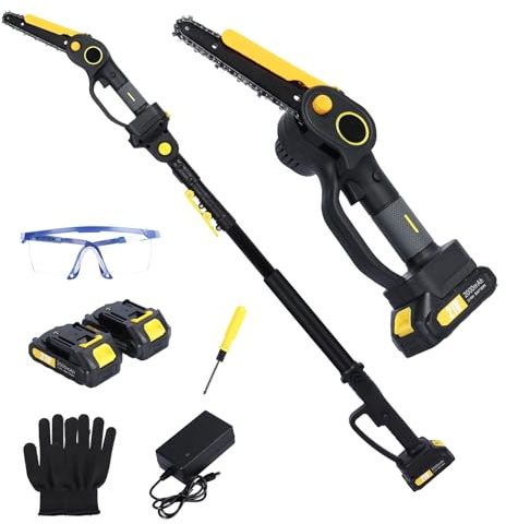 Shienfir 2-in-1 kabellose Stangensäge & Kettensäge, bürstenlose Elektro-Kettensäge mit 2 x 2.0Ah Akku, 4.9-7.5ft verstellbare Stangensäge für Baumzweige, Holzschneiden Schwarz