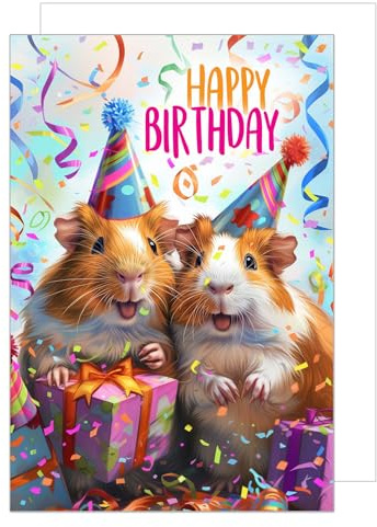 Edition Seidel Premium Geburtstagskarte mit Umschlag. Glückwunschkarte Happy Birthday Billet Karte für Frau Mann Mädchen Jungen Kind Tier Hamster Konfetti Partyhut Humor (G3551 SW024)