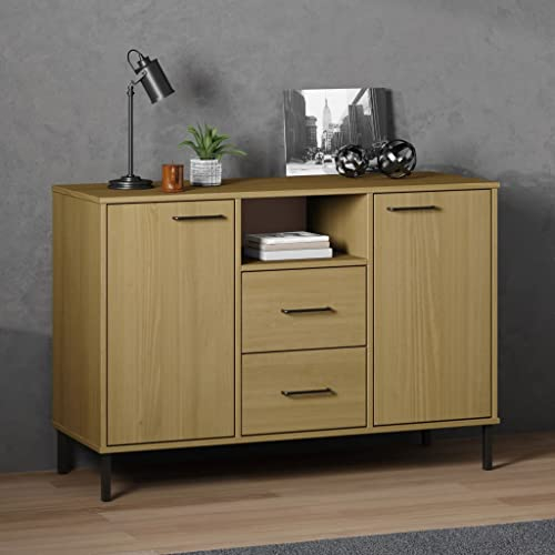 HETFTJN Sideboard Oslo mit Metallbeinen, Aufbewahrungsschrank Eckschrank Wäscheschrank Büroschrank Geeignet für Wohnzimmer Flur Dorm Küchenzeile Braun 113x40x77 cm Massivholz