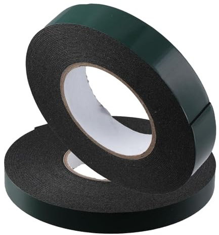 Rouleau de ruban adhésif double face en mousse PE vert 10 m (25 mm) - Étanche - Pour plaques d'immatriculation de qualité automobile, garnitures de voitures et autres fonctions