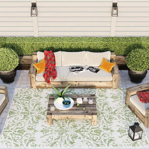 Olive Green Large Floral Flatweave Rug Outdoor Indoor Plastic Woven Washable UV Protection Weatherproof Awning Garden Rug Patio BBQ Pet Friendly Camping Beach Covering 160cm x 230cm