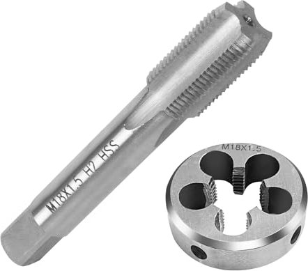 FIFIBANG Gewindeschneider und Gewindeschneideisen M18 x 1,5mm Gewindebohrer & Außengewindeschneider Set, Gewindeschneidsatz aus HSS Stahl Gewindeschneidzeug-Satz für Metrische Innen- und Außengewinde