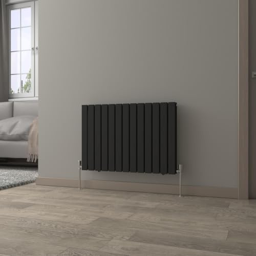 NRG Radiateur horizontal double panneau plat pour salle de bain/cuisine/salon Noir 600 x 884 mm