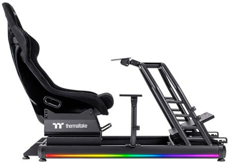 Thermaltake GR500 Racing Simulator Cockpit Schwarz | Sim Racing Rig | Alu/Stahl Rahmen | Fiberglas Rennsitz | verstellbare Wheel & Pedal Plate | RGB LED | bis 120 kg