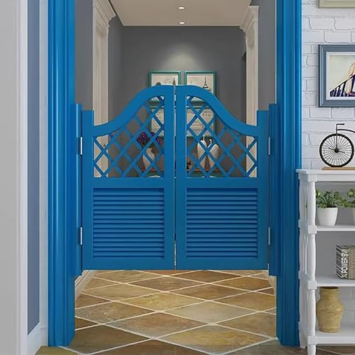WilkSxyc Schwingtüren Cafe Türe, Saloontür Aus Kiefernholz mit Scharnieren, Innen Schwingtür, Massivholz Saloontüren 39,4 Zoll Hoch mit Hardware-Kits(Color:Blue,Size:W90cmxH100cm)