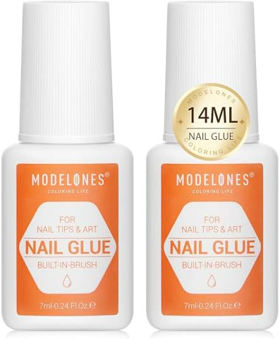 Modelones Nail Bond Extra Strong for Press On Nails - 2pcs 14ml Tips Glue Brush Super Strong Adhesive for Acrylic Tips - Long Lasting NO Cure