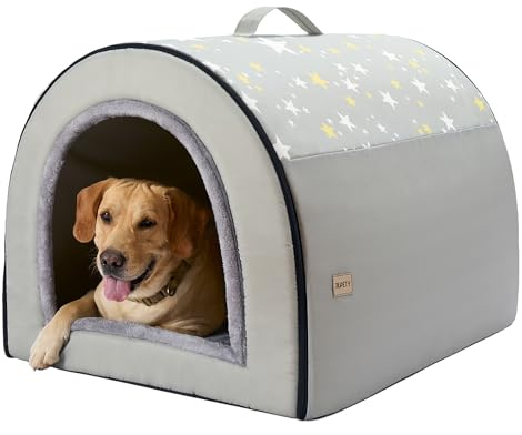 Jiupety - Casa-cama para mascotas, 2 en 1, tipo cueva, con techo, cómoda, portátil, para perros grandes, tamaño 3XL (99 x 81 x 71 cm), hasta 41 kg, gris