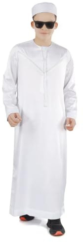 Missindya Qamis Emirati Homme - 4 Coloris - du S au XXL - Manches Courtes - Confection de Dubai - Cravate émirati Amovible - Vêtement Traditionnel de Luxe - Abaya pour Homme Musulman L/Blanc