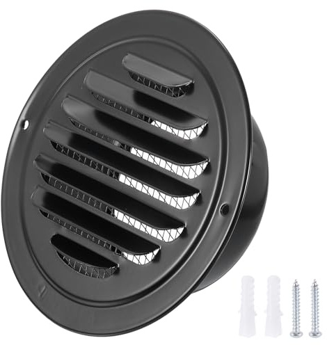 PATIKIL 4 Round Air Vent Cover, 304 Stainless Steel Louvered Wall Inlet Outlet Grill Screen Mesh Ducting Soffit Vent with Screws for Ventilation, Black