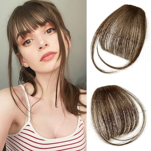 Pony-Haarclip For Anklipsen, Echthaar-Extensions Mit Schläfen, Haarteile, Air-Pony For Frauen, Echthaar-Clip-On-Pony(Light Brown)