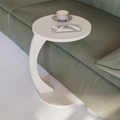 sugodesign Couchtisch mit Rollen, Kleiner Beistelltisch C Form, Beistelltisch Couch, stylischer Sofatisch in schöner Sand Beige-Optik, runder Tisch als Ablagefläche für Couch und Wohnzimmer, C Form