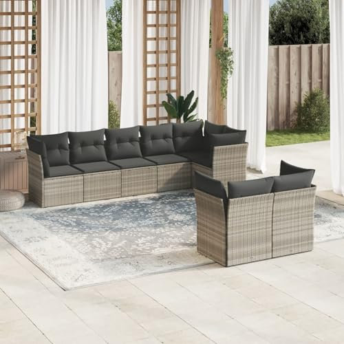 Homgoday Gartenmöbel-Set 8-teilig mit Kissen hellgrau Polyrattan, Möbel Set Schlafsofa Wohnzimmer Couch, Set Sofa für den Außenbereich für den Garten, Outdoor Typ3217912
