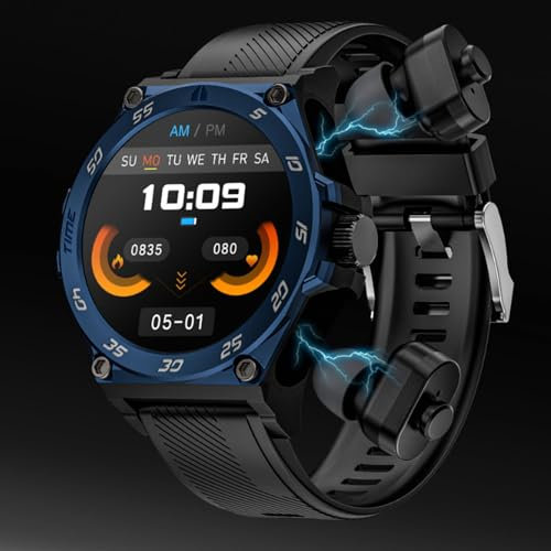 Cuifati Smartwatch mit Ohrhörern, Bluetooth-Anrufuhren für Herren, 1,53 Zoll, Stahlmaterial, Ultradünnes Gehäuse, 9D-Soundeffekte, Fitness-Tracker, Sportuhr mit Mikrofon, (Blue)