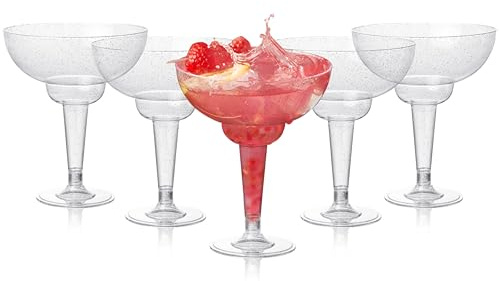 MATANA 96 Elegant Plastic Margarita Cocktail Glasses with Silver Glitter (360ml / 12oz) - Sturdy & Reusable - Daiquiri Martini Glasses for Weddings Birthdays, Christmas & Outdoor Parties