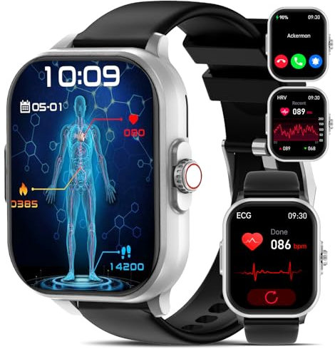 2025 ECG+HRV Reloj Inteligente con 𝐆𝐥𝐮𝐜𝐨𝐬𝐚/Ácido Úrico/Lípidos, 24/7 Pulsómetro, Oxímetro, Presión Arterial, Monitor de Sueño, 2.01 Smartwatch con DIY Esfera Pulsera Actividad para Android iOS