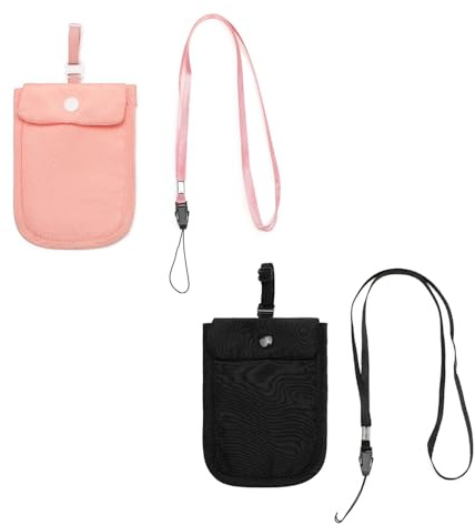 Tiardey Paquete de 2 Cinturones de Viaje para Guardar Dinero, Sujetador Oculto, Monedero Debajo de la Ropa, Billetera antirrobo, Bolsillo Secreto para Pasaporte, Ajuste Ajustable, Color Negro y Rosa