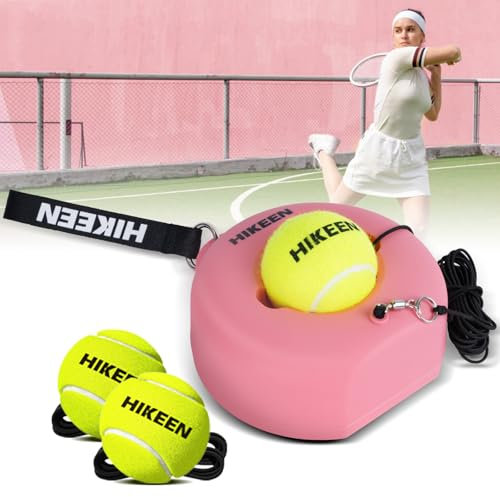 BOOSTEADY Tennis Trainer Set mit Metallbasis - Professionelles Trainingsgerät mit 3 Bällen & 4m Seil für Einzeltraining (Erwachsene/Anfänger) - Garten, Park, Plat - Rosa