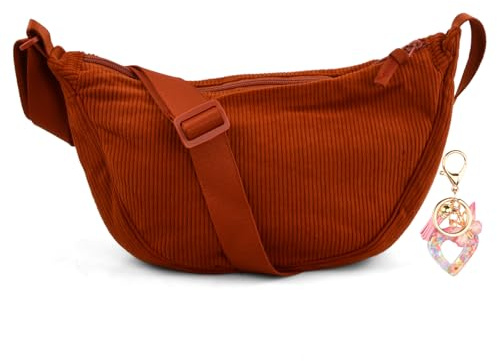 Amexo Crossbody Tasche Cord Halbmond Tasche Damen Bauchtasche Cord Umhängetasche Slouchy Bag Damen Cordtaschen mit Verstellbarem Riemen für Arbeit Einkaufen Schule