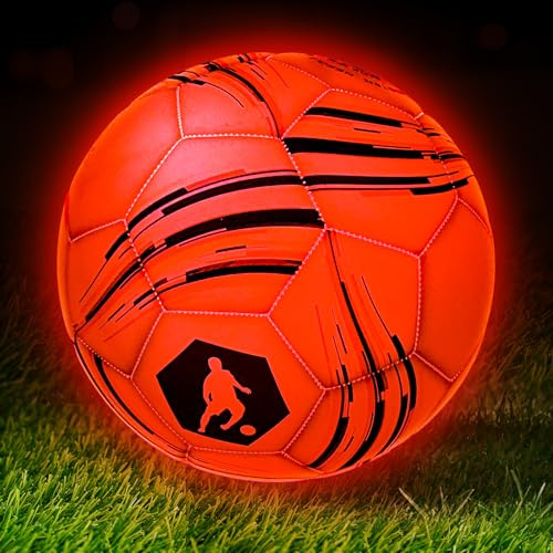TERRAMUS Leuchtender Fußball für Kinder - Größe 5 Fußball mit 2 Farbigen LED-Lichtern, Outdoor Sport Spielzeug für Jungen Mädchen im Alter von 6–12 Jahren, Ideales Geburtstage Geschenk für Jugendliche