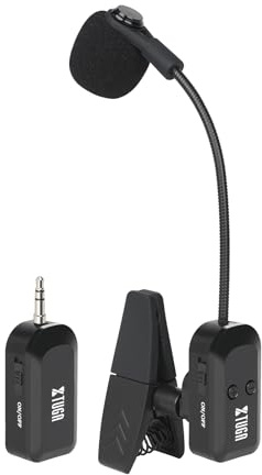 XTUGA Sistema de micrófono inalámbrico para saxofón 2.4G recargable con clip, micrófono inalámbrico para instrumentos, trompeta, latón trombón, batería de 6 horas (KX-721)