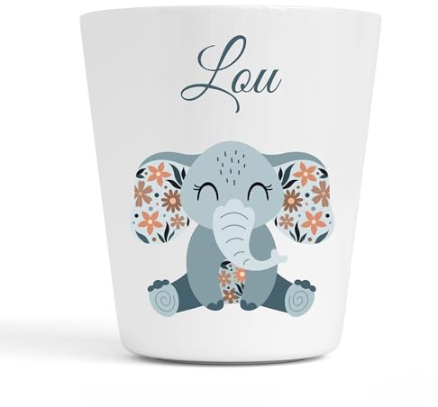 Générique Gobelet en Plastique pour Enfants | Gobelet Personnalisé avec Nom |Verre Plastique Incassable Personnalisé (éléphant Lou)