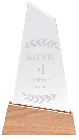KDO MAGIC - Trophée Verre Personnalisé Coffret Inclus | Idée cadeau collègue, récompense, université | Trophée personnalisable gravé avec prénom | Base en bambou