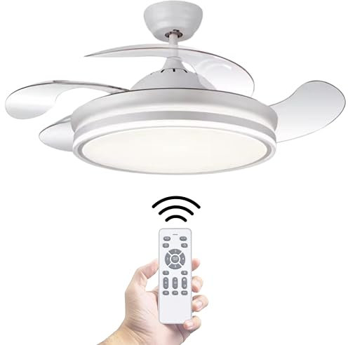 Ventilador de Techo con Luz LED 72W – Motor DC Silencioso – Aspas Retráctiles – 6 Velocidades, Luz Cálida, Día y Fría (3000K-6500K) – Temporizador – Ø109 cm, Mando Incluido