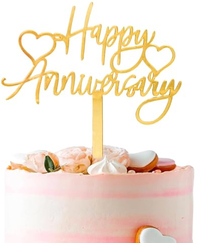 1 goldener „Happy Anniversary“-Tortenaufsatz, Acryl-Herz-Tortendekoration für Hochzeiten, Jubiläen oder Partys.