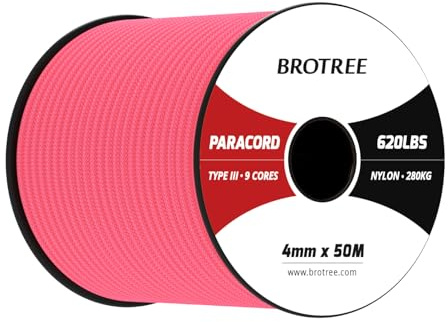 Paracord 4mm 50M 9 Stränge 100% Nylon Seil Schnüre Typ III für Survival, Outdoor, Heimwerken - Bruchlast 280kg (Neonpink)