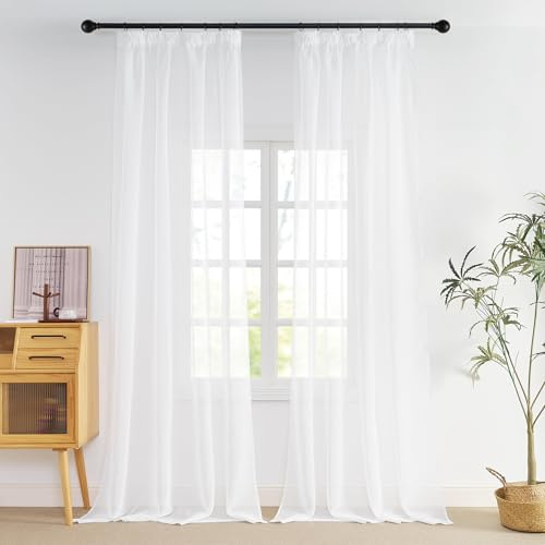 NICETOWN Stores Gardinen mit Kräuselband Weiße Vorhänge Wohnzimmer Modern | H245 x B140 cm, 2er Set, Gardine für Schlafzimmer und Wohnzimmer, Vorhänge mit Kräuselband, Sheer Curtains, Lichtfilternd