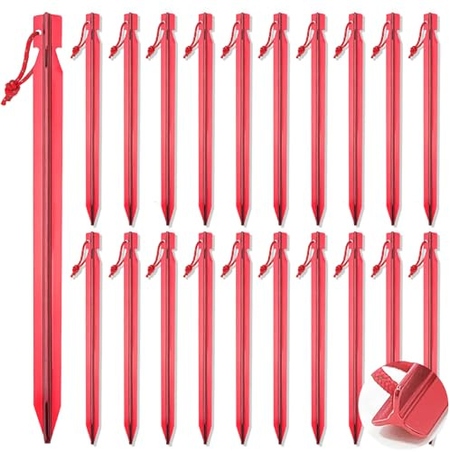 Zeltheringe aus Aluminium, ultraleicht, rostfrei, tragbar, für Strand und Außenbereich, Rot, 20 Stück