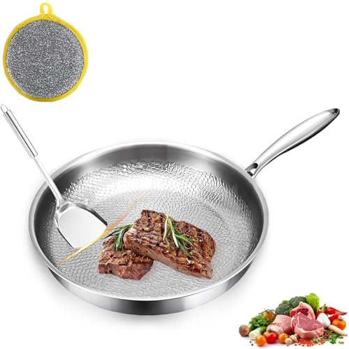 Gienslru Siraat Pure Titanium Pan with Lid, padella in titanio non rivestita, padella in titanio, padella ultra resistente, antigraffio, per tutti i piani cottura (11.02 in, With Lid)
