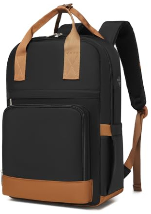 Kono Mochila Ordenador Portátil 15,6'' para Mujer, Elegante e Impermeable con Puerto de Carga USB, Mochila Antirrobo de Gran Capacidad para Escuela, Universidad, Trabajo y Viaje - Negro/Marrón
