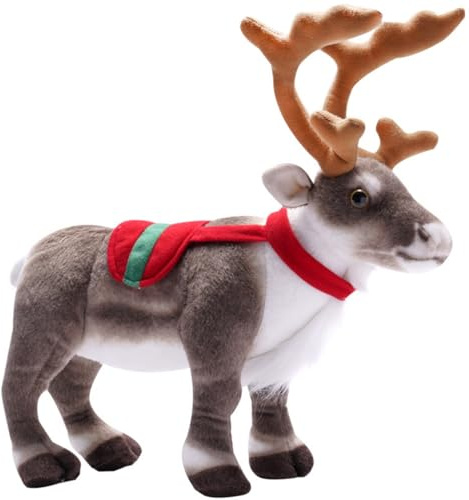 champracer Rentier Kuscheltier Weihnachts Kuscheltier Plüschtiere Rentier Weihnachts Plüsch-Dekokissen Süßes Weich Stofftier Flauschig für Sofas Betten Dekorationen (35cm,Stehend-B)