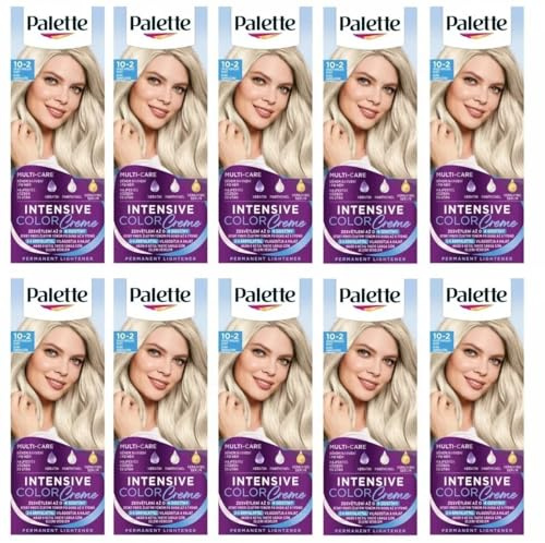 (Pack of 10) Palette Intensive Color Cream 10-2 (A10) Ultra Ash Blond Hair Color - Full Box - with English instruction leaflet