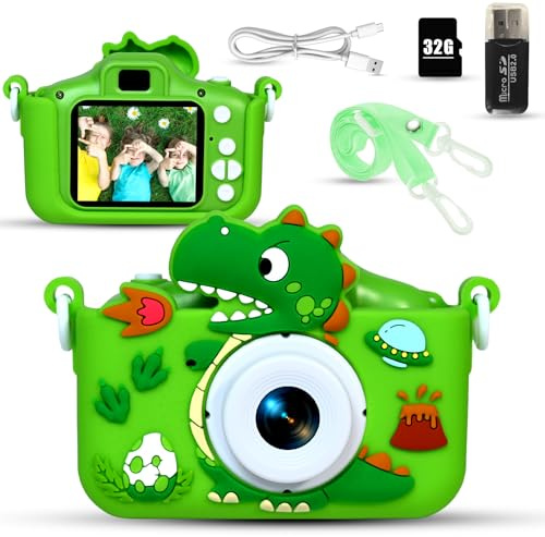 Kinyoda Kinderkamera, Digitalkamera Kinder 1080P 2,0-Bildschirm Kinder Kamera mit 32GB Karte, Selfie Digitalkamera Fotokamera Spielzeug für Weihnachten & Geburtstag Jungen & Mädchen 3-12 Jahre,Grün