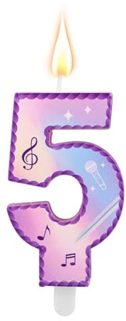 Música Tema Cumpleaños Números Velas, Rosa Púrpura Tarta Velas con Notas Musicales Encaje Diseño Tarta Topper para Suministros Fiesta de Cumpleaños Celebraciones Aniversario (Número 5)