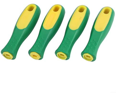 Zilimontt Rubber File Handle Set of 4, 110mm Length with Round and Rectangular Hole for Metal File, Wood Rasp, Chainsaw File, Mills, Hammers - Yellow and Green(6inch Rectangular Hole)