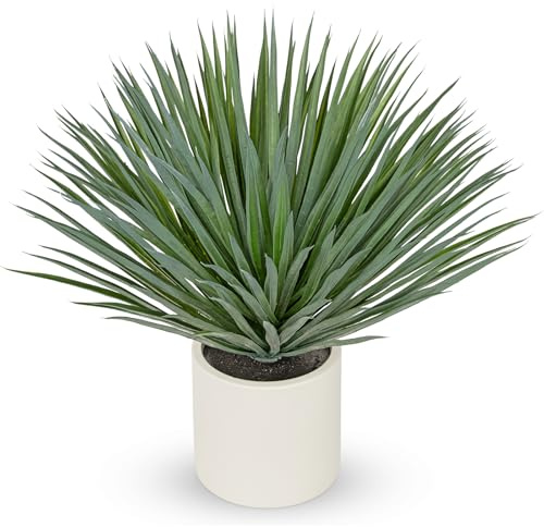 Oairse Planta de agave artificial grande en maceta blanca de resina, 66,8 cm, planta de agave artificial exterior falsa realista, cactus agave artificial para decoración de interiores, hogar, oficina