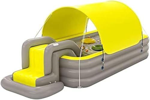 Self-inflating Toddler Sunshade Paddling Pool, Large Children's Pool, Easy To Carry Inflatable Slides, Yellow, 2.1M