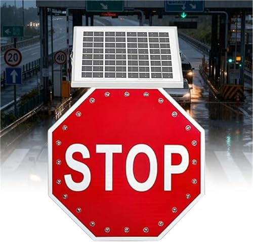 Segnale di stop lampeggiante a LED ad energia solare Cartello stradale riflettente ottagonale da 24 pollici per cantieri autostradali(Always on,30in)