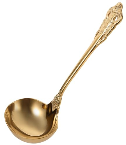 GALPADA Cucchiaio da Portata in Acciaio Inossidabile Oro, Mestolo da Cucina Elegante Finitura Raffinata e Impugnatura Ergonomica per Servire Zuppe e Salse