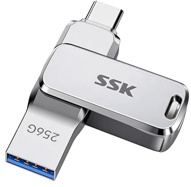 SSK 256 GB USB-minne med dubbla kontakter, USB C-flash-enhet upp till 220 MB/s typ-C och USB-A minnespinne för iPhone 15/16/17Pro/Android OTG med vattentät, dammtät och fallsäker