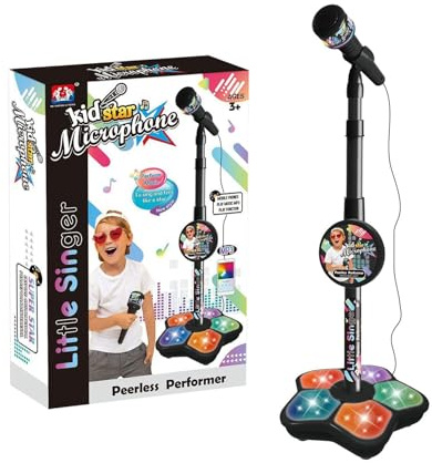 Microphone avec Support pour Enfant,Machine de Karaoké pour Enfant sur | Pied réglable avec lumière,Microphones Amovibles pour pour Chanter,avec Micŕo Et Hauteur Réglable