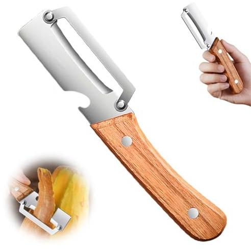 Multi-Functional Vegetable Peeler for Kitchen, Stainless Steel Vegetable Peeler with Wooden Handle, Ergonomic Potato Peeler & Fruit Slicer, Sharp Blade for Carrot, Apple, Easy Grip Kitchen Tool (1Pc)