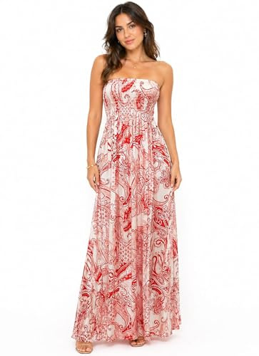 Pretty Attitude Womens Printed Strapless Shirred Bandeau Shearing Boobtube Long Maxi Dress UK Size 8 to 22