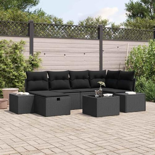 GeenYuu Sofa Set mit Kissen 6 pcs Poly-Rattan Gartensofa wetterfest modular für Terrasse Balkon und Garten mit Sitzgruppe Lounge Zweisitzer Dreisitzer Relaxen und Platzsparend