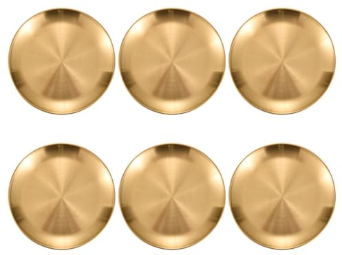 RORPOIR Assiette de Présentation Dorée en Acier Inoxydable, Lot de 6 Assiettes Rondes pour Camping et Party, Faciles à Laver et Compatibles Lave-vaisselle