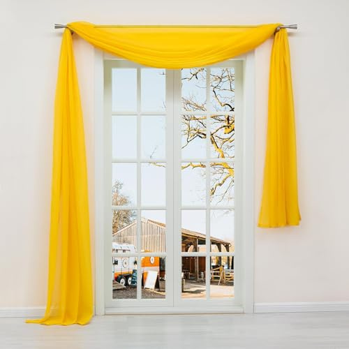 Yujiao Mao Uni Farbe Voile Freihandbogen Schals Querbehang Deko Gardinen Sonnengelb BxL 140X300cm